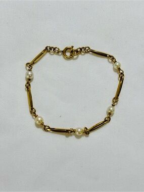 Vintage Bracelet Gold Filled stamped 1/20 RGF with Faux Pearls 7” long